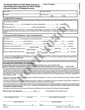 Payroll Reduction Agreement for ROTH 403(b)