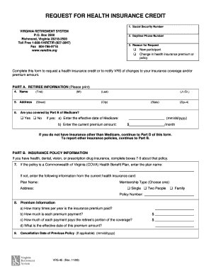 Virginia Retirement System Health Insurance Credit Request