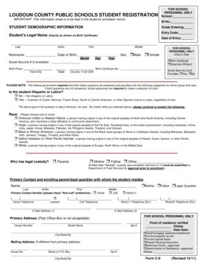 Loudoun County Public Schools Student Registration Form