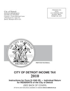 City of Detroit Income Tax Form D-1040 (R)
