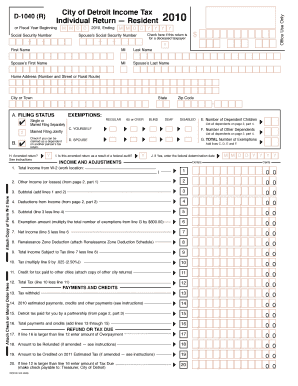 City of Detroit Income Tax Form D-1040