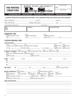 Weber State University Printing Order Form