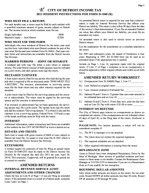 City of Detroit Income Tax Form D-1040 (R) 2013