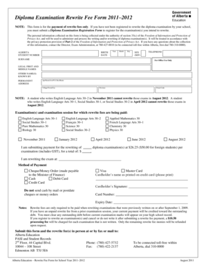 Alberta Diploma Examination Rewrite Fee Form