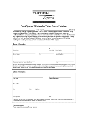 Tuition Express Withdrawal Form