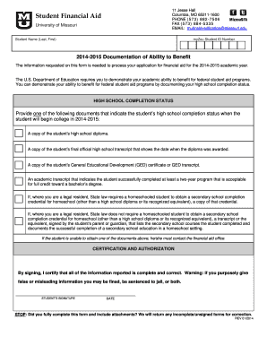 2014-2015 Ability to Benefit Form