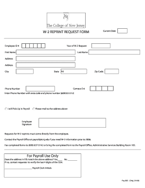 W-2 Reprint Request Form