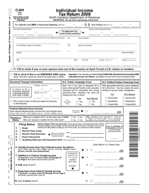 North Carolina D-400 Individual Income Tax Return 2009