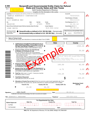 North Carolina Nonprofit and Governmental Entity Claim for Refund