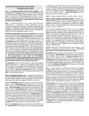 Form NC-478 - Tax Credit Summary