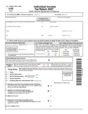 North Carolina D-400 Tax Form 2007