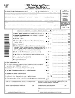 North Carolina D-407 2009 Income Tax Return