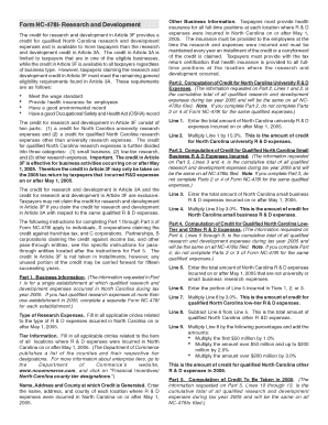 North Carolina Research and Development Credit Form NC-478I