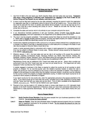 North Carolina Form E-500 Sales and Use Tax Return