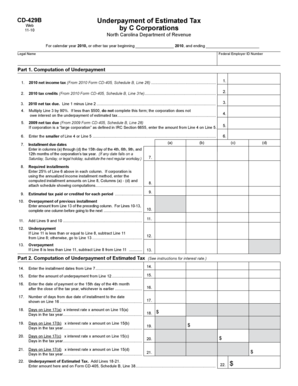 North Carolina CD-429B Underpayment of Estimated Tax Form