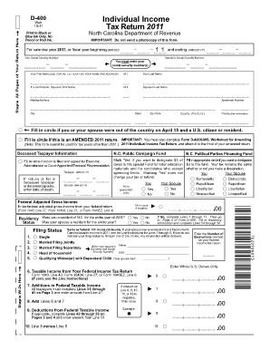 North Carolina D-400 Individual Income Tax Return 2011