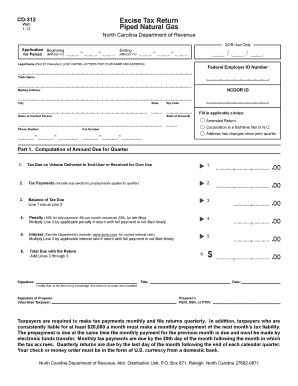 North Carolina CD-312 Excise Tax Return