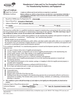 Washington Sales and Use Tax Exemption Certificate