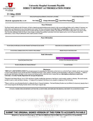 University Hospital Direct Deposit Authorization Form