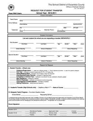 Escambia County Student Transfer Request