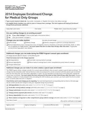 2014 Employee Enrollment Change Form for Medical Only Groups