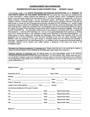 Washington State Health Care Authority Background Investigation Authorization