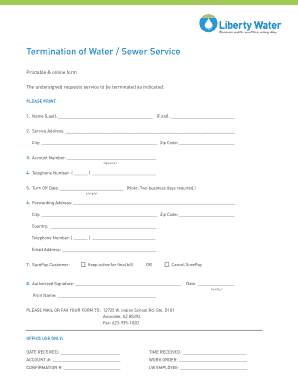 Water Sewer Service Termination Form