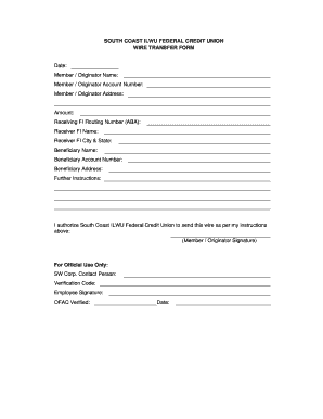 South Coast ILWU Federal Credit Union Wire Transfer Form