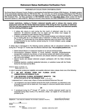Retirement Status Notification/Verification Form