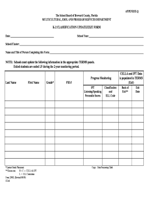 K-2 Classification Update/Exit Form