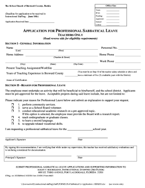 2 days leave application - broward schools sabbatical application form