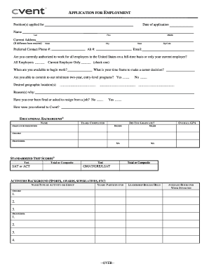 Application for Employment Cvent