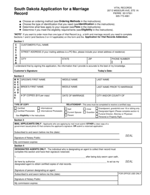 South Dakota Marriage Record Application