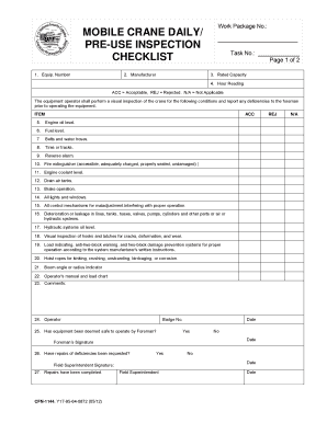 Mobile Crane Daily Pre-Use Inspection Checklist