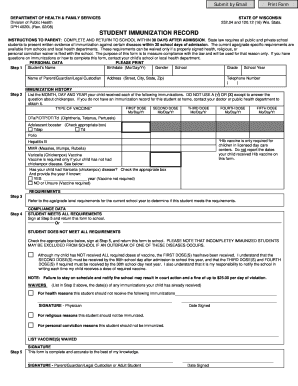 Wi shot records - The Student Immunization Record/Waiver Form - Amery School District