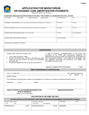 Application for Moratorium on Housing Loan Amortization Payments