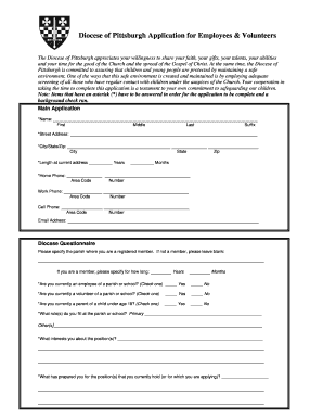 Diocese of Pittsburgh Employee Volunteer Application