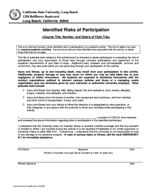 California State University Field Trip Informed Consent