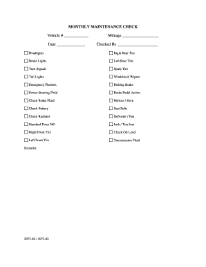 Monthly Vehicle Maintenance Check Form