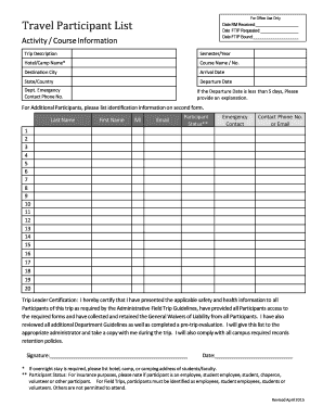 Travel Participant List Form