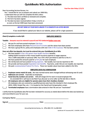 QuickBooks W2 Authorization Form
