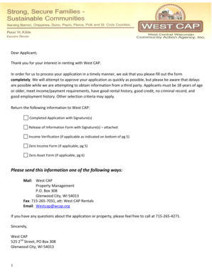 West CAP Rental Application Form