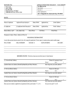 Application for Tenancy – Tax Credit