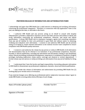 Fillable Online Provider release of information and authorization form ...
