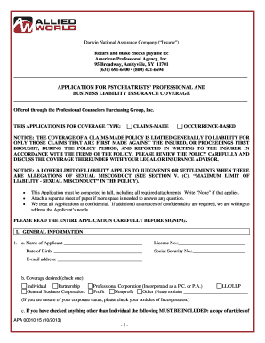 Psychiatrists' Professional and Business Liability Insurance Application