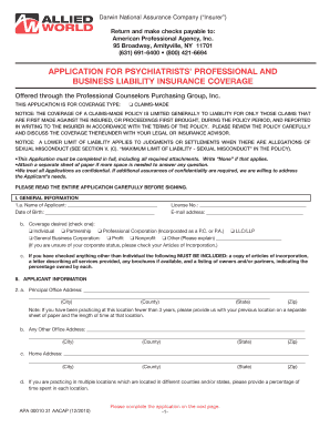 Psychiatrists’ Professional and Business Liability Insurance Application