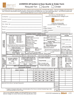 Aventos Lift System Door Quote & Order Form