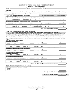 Child Care Budget Worksheet
