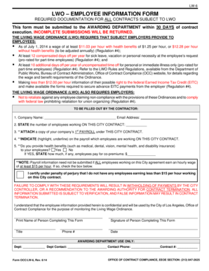 Living Wage Ordinance Employee Information Form