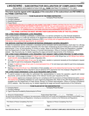 LWO/SCWRO Subcontractor Declaration of Compliance Form